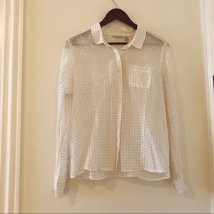 Button Up White Patterned Blouse